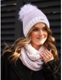 Winter hat set with herringbone neck warmer, white C45 - Online store - Boutique